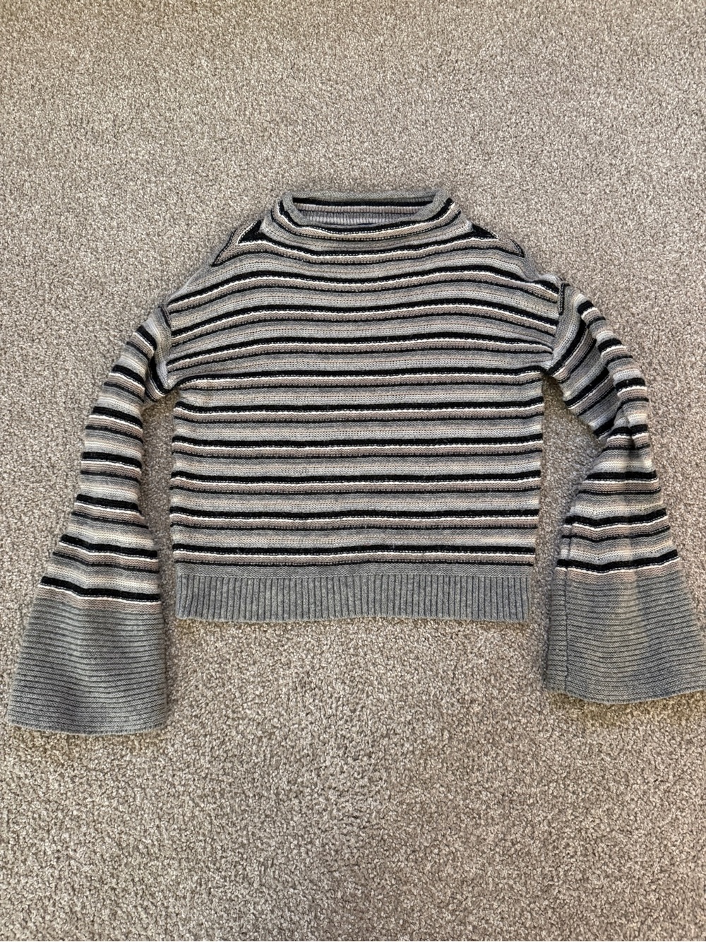 Splendid Gray & Black Striped Bell-Sleeve Turtleneck Sweater